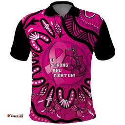 Personalised Australia Breast Cancer Polo Shirt Pink Boxing Ribbon Be Strong And Fight On