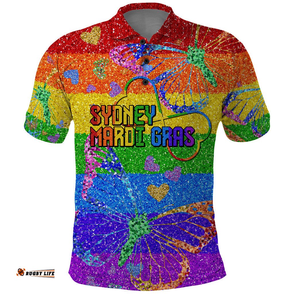 Sydney Mardi Gras Polo Shirt Pride Rainbow Glitter Colorful Style