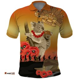 Australia Koala Soldier Style Polo Shirt Last Post Lest We Forget