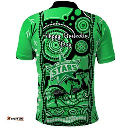 Melbourne Stars Cricket Polo Shirt Happy Australia Day Aboriginal Art