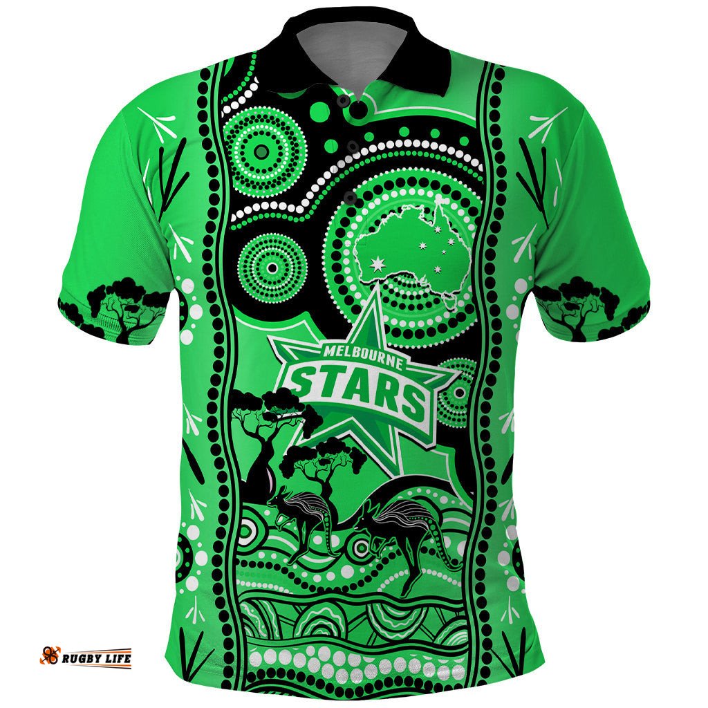 Melbourne Stars Cricket Polo Shirt Happy Australia Day Aboriginal Art