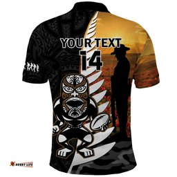 Custom New Zealand Silver Fern Rugby ANZAC Day Polo Shirt 2024 All Black Tiki Mascot