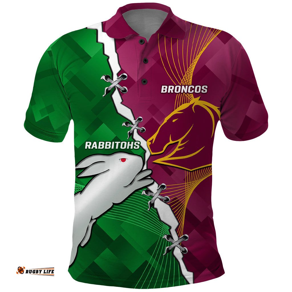 Personalised Broncos And Rabbitohs Polo Shirt 2024 Together Dynamic Style