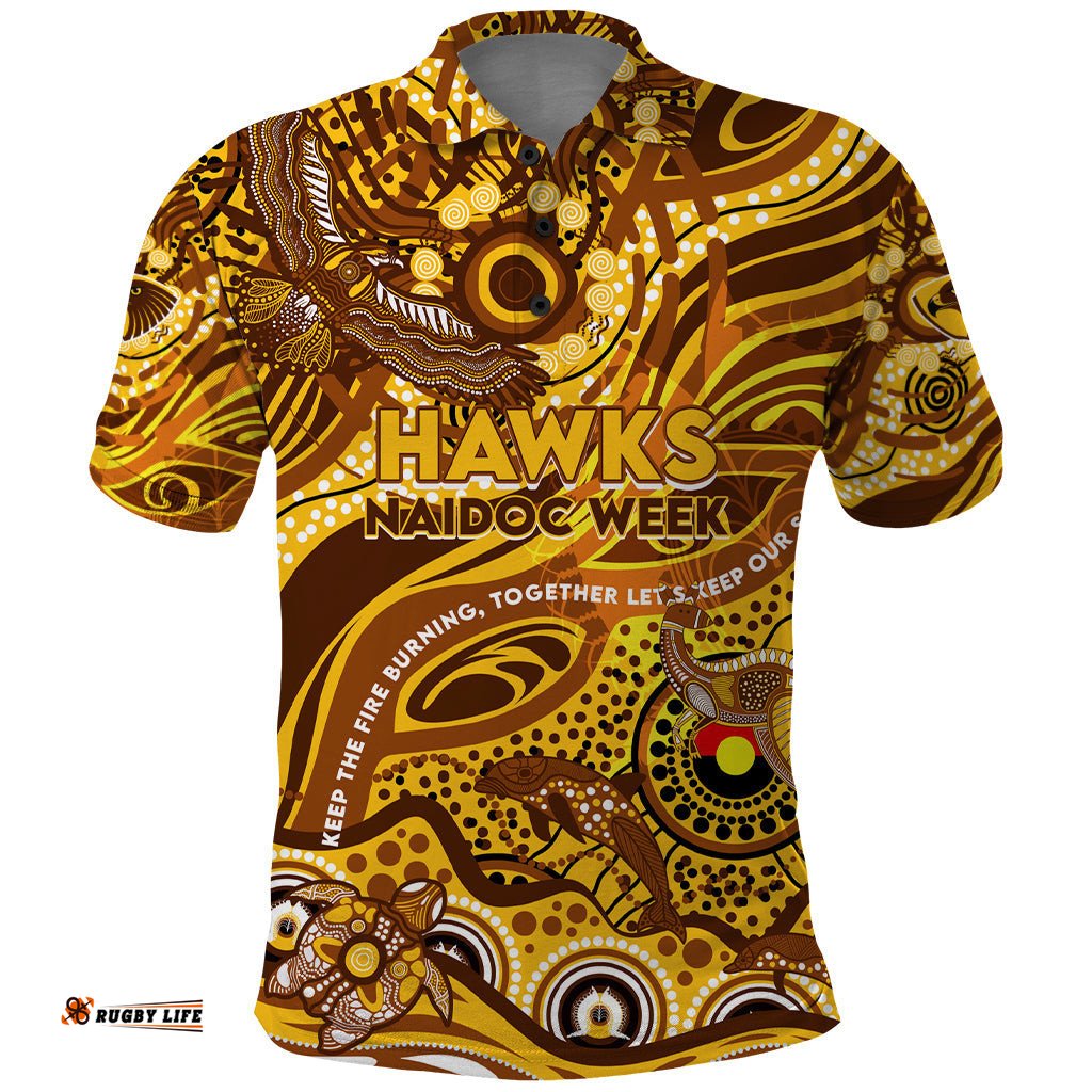 Custom NAIDOC Week 2024 Hawks Polo Shirt Aboriginal Animals Keep The Fire Burning