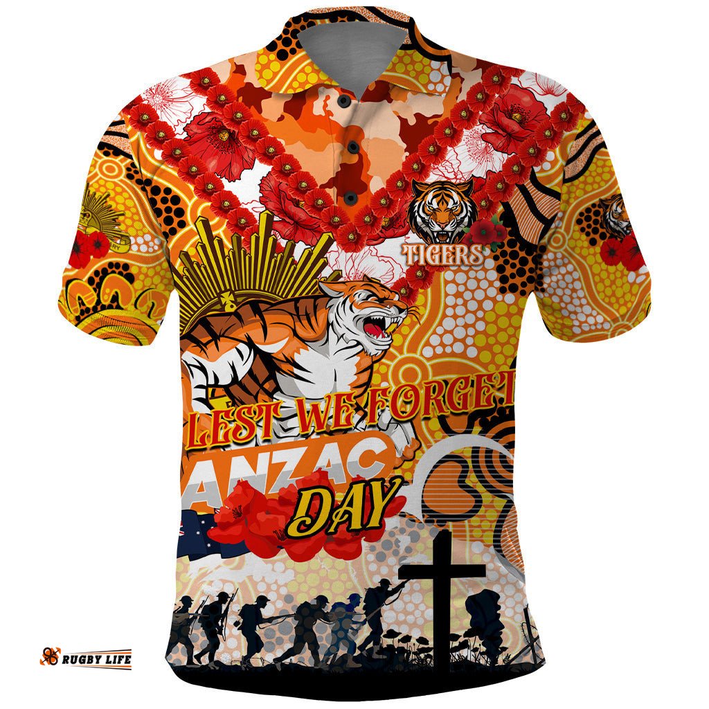 Personalised Tigers ANZAC Day Polo Shirt Aboriginal Rising Sun