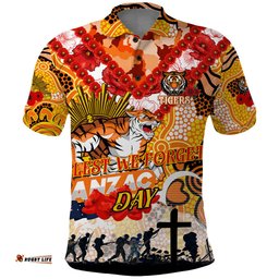 Personalised Tigers ANZAC Day Polo Shirt Aboriginal Rising Sun
