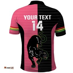 Custom Panthers Rugby Polo Shirt Black Pink Color Sporty Style