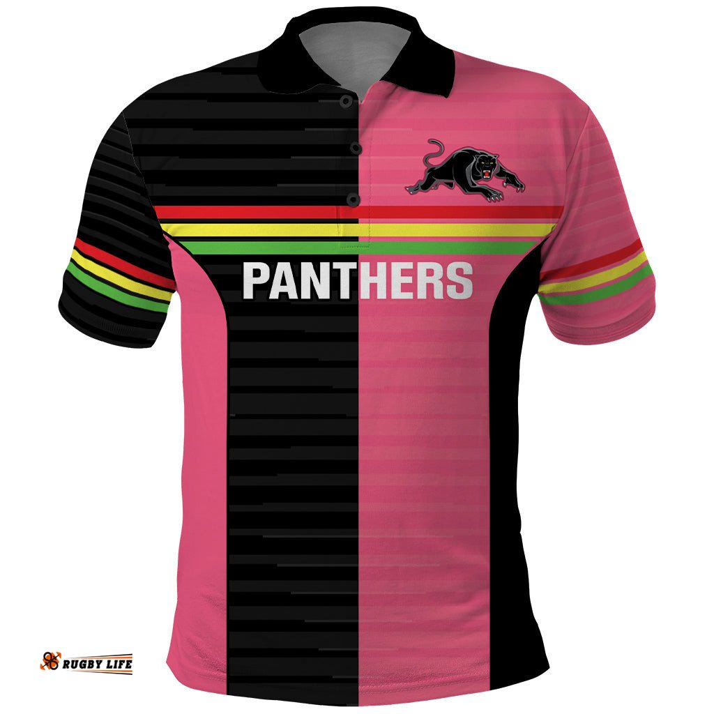 Custom Panthers Rugby Polo Shirt Black Pink Color Sporty Style