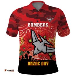 Custom Essendon Football ANZAC Polo Shirt Gallipoli Camouflage With Poppies