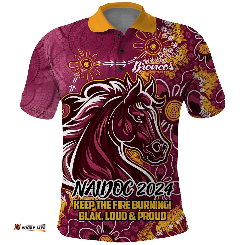 Personalised Broncos NAIDOC Week 2024 Polo Shirt Aboriginal Fire Burning Sparks