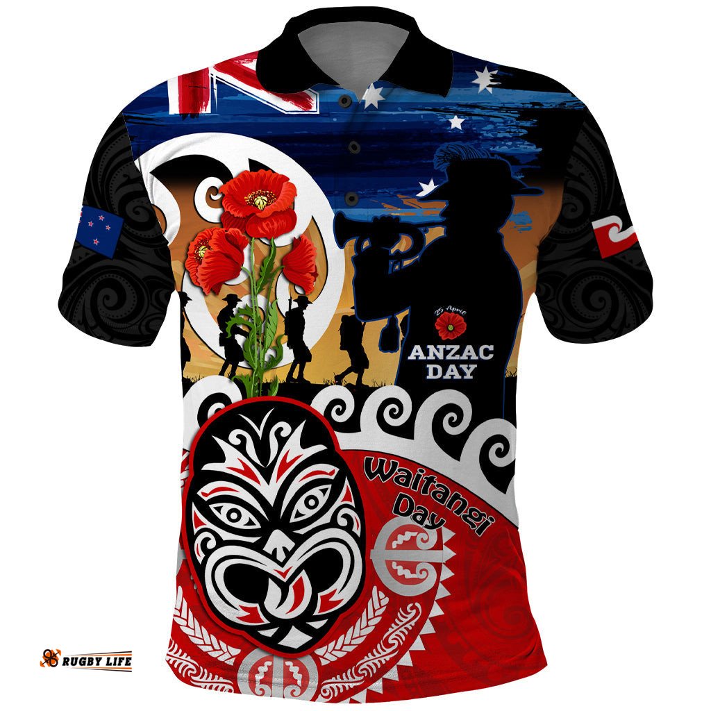 New Zealand Waitangi And ANZAC Day Polo Shirt Aotearoa Maori Tiki With Last Post