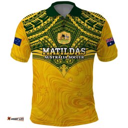 Custom Australia Matildas Polo Shirt Polynesian Mix Gold Marble