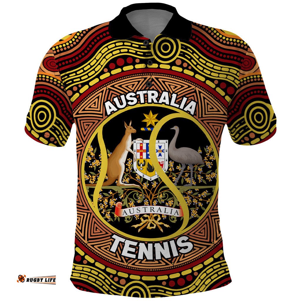 Personalised Australia Tennis Polo Shirt Aussie Indigenous Art