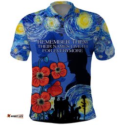 Remember Them ANZAC day Polo Shirt Soldier In Starry Night Oil Paint Style