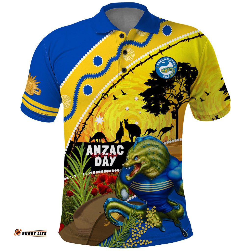 Eels Rugby ANZAC Day Polo Shirt Parra Mascot Rosemary Starry Night