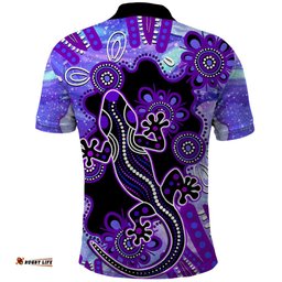 Australia Opal Polo Shirt Aussie Lizard With Aboriginal Art - Purple