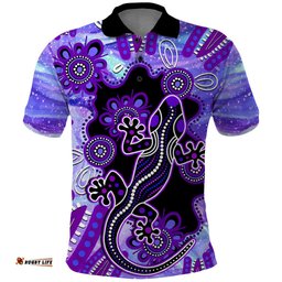 Australia Opal Polo Shirt Aussie Lizard With Aboriginal Art - Purple
