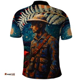 New Zealand Soldier ANZAC Day Polo Shirt Silver Fern Starry Night Style