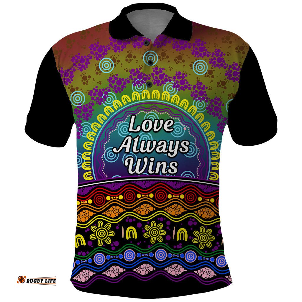 Australia LGBT History Month Polo Shirt Love Always Wins Aboriginal
