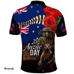 New Zealand and Australia ANZAC Day Polo Shirt National Flag mix Kiwi Bird and Kangaroo Soldier Style