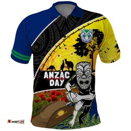 Warriors Rugby ANZAC Day Polo Shirt New Zealand Wahs Tiki Mascot Rosemary Starry Night