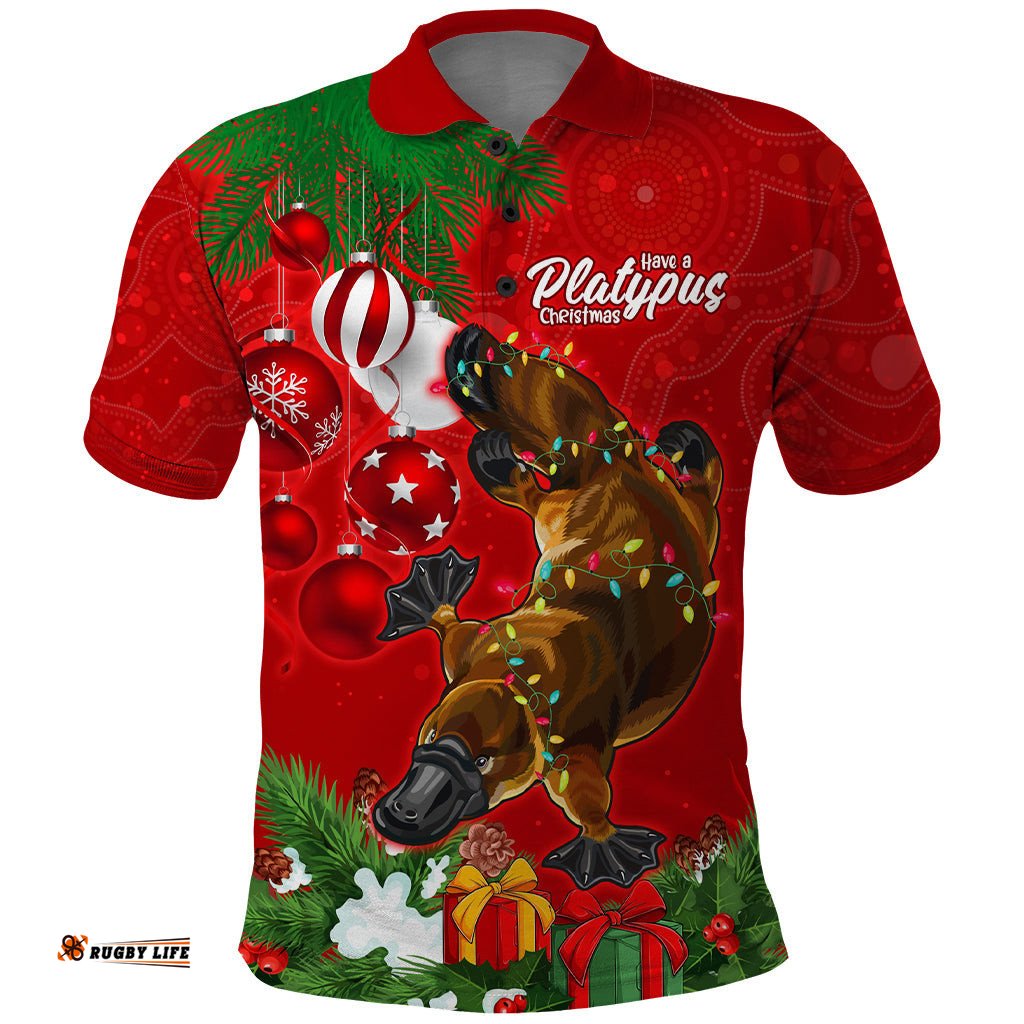 Personalised Platypus Lover Polo Shirt Australia Merry Christmas Aboriginal