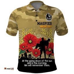 Custom Collingwood Football ANZAC Polo Shirt Gallipoli Camouflage With Poppies