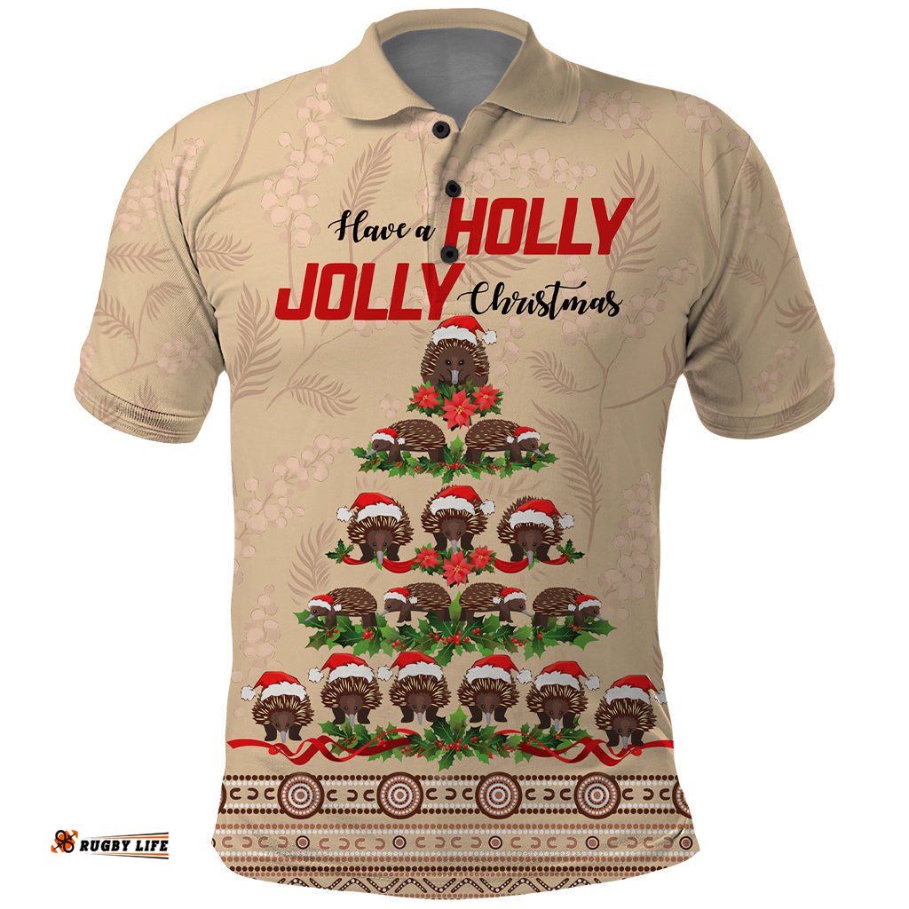 Holiday Lighting Santa Echidna Christmas Tree Polo Shirt