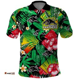 Panthers Rugby Polo Shirt Fashion Tropical Jungle Flowers