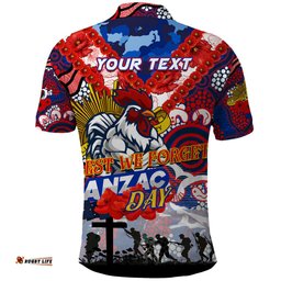 Personalised Roosters ANZAC Day Polo Shirt Aboriginal Rising Sun