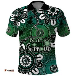 NAIDOC Week 2024 Fire Burning Polo Shirt Aboriginal Dots Green Art