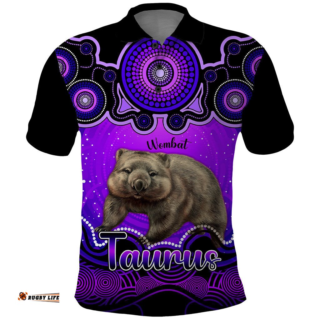 Personalised Australia Taurus Wombat Zodiac Polo Shirt Auz Astrology Aboriginal - Purple