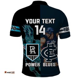 Personalised Carlton And Port Adelaide Football Polo Shirt Blues Mix Power Sporty Version