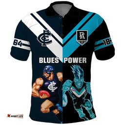 Personalised Carlton And Port Adelaide Football Polo Shirt Blues Mix Power Sporty Version