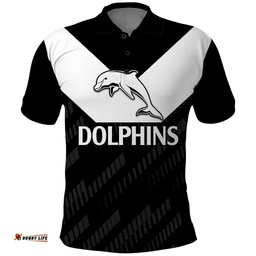 NRL Dolphins Rugby Polo Shirt Simple Black Style 2023