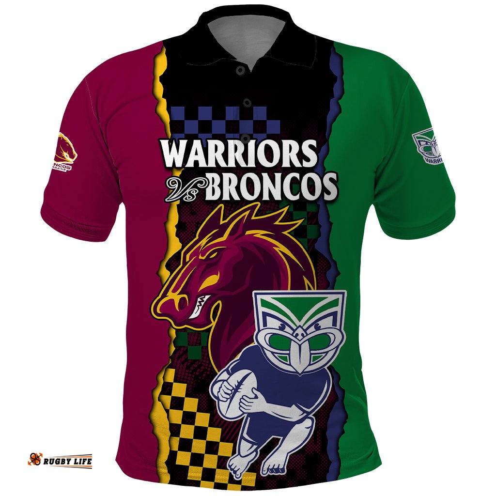 NRL Combine Warriors and Broncos Polo Shirt Sporty Style