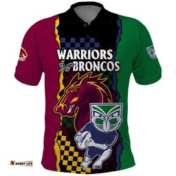 NRL Combine Warriors and Broncos Polo Shirt Sporty Style