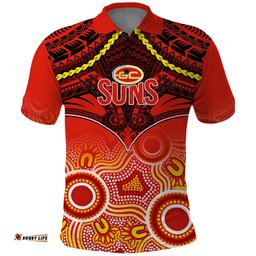Gold Coast Football Polo Shirt Suns Aboriginal Mix Polynesian Pattern