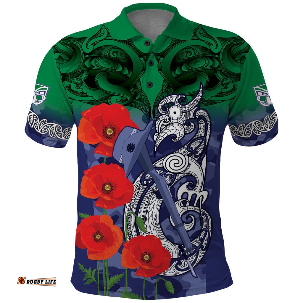 Custom Warriors Rugby ANZAC Polo Shirt Gallipoli Soldier With Aboriginal Art
