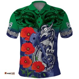 Custom Warriors Rugby ANZAC Polo Shirt Gallipoli Soldier With Aboriginal Art