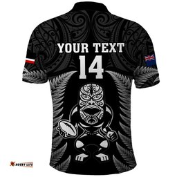 Custom New Zealand Aotearoa Rugby Polo Shirt NZ Tiki With Maori Fern World Cup Black Version