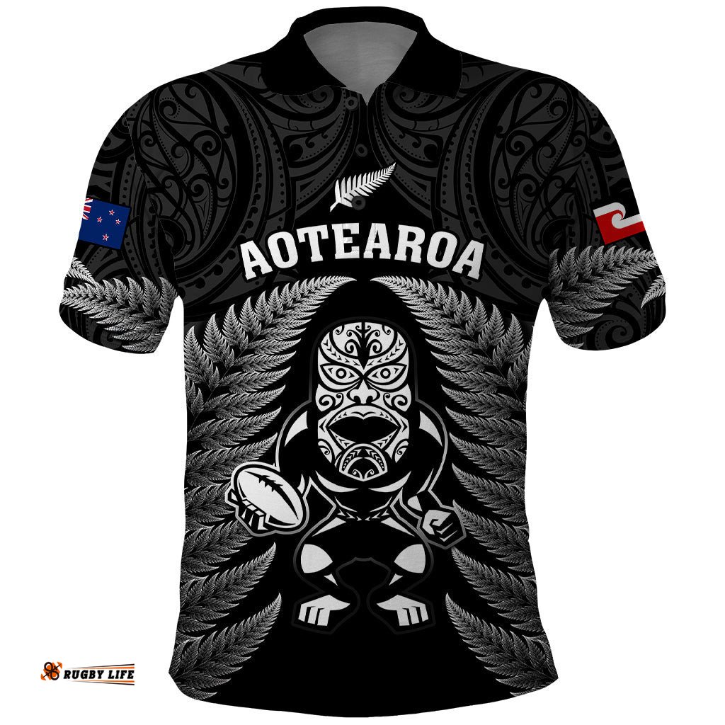 Custom New Zealand Aotearoa Rugby Polo Shirt NZ Tiki With Maori Fern World Cup Black Version