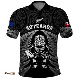 Custom New Zealand Aotearoa Rugby Polo Shirt NZ Tiki With Maori Fern World Cup Black Version