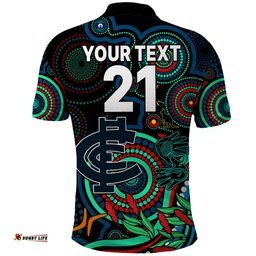 Custom Carlton Blues Football Aboriginal Art Polo Shirt NAIDOC Indigenous Tribal