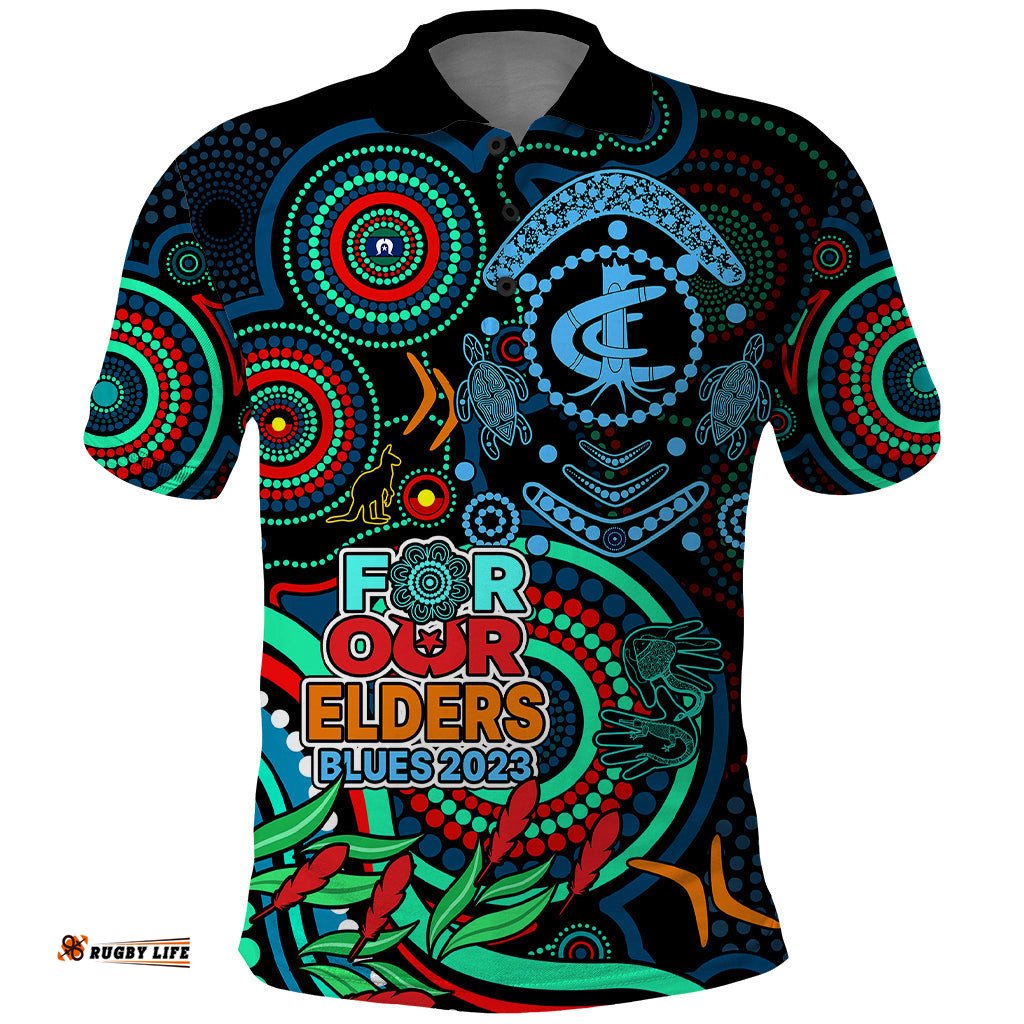 Custom Carlton Blues Football Aboriginal Art Polo Shirt NAIDOC Indigenous Tribal