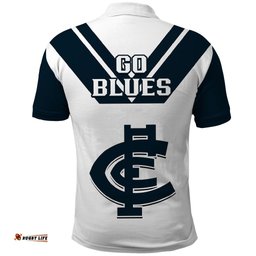 Carlton Football 2023 Polo Shirt Go Blues White Simple Style