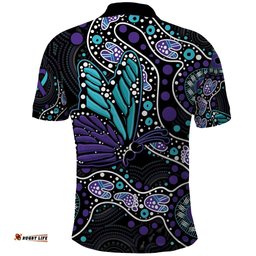 Australia Indigenous Polo Shirt Teal & Purple Ribbon Butterfly Aboriginal Arts