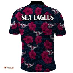 Sea Eagles Rugby Polo Shirt Polynesian Style With Hibiscus
