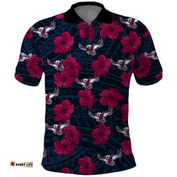 Sea Eagles Rugby Polo Shirt Polynesian Style With Hibiscus