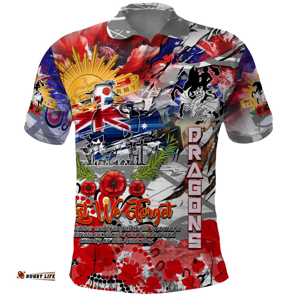 Personalised Australia Rugby Dragons ANZAC Polo Shirt St George Illawarra Scratch Style